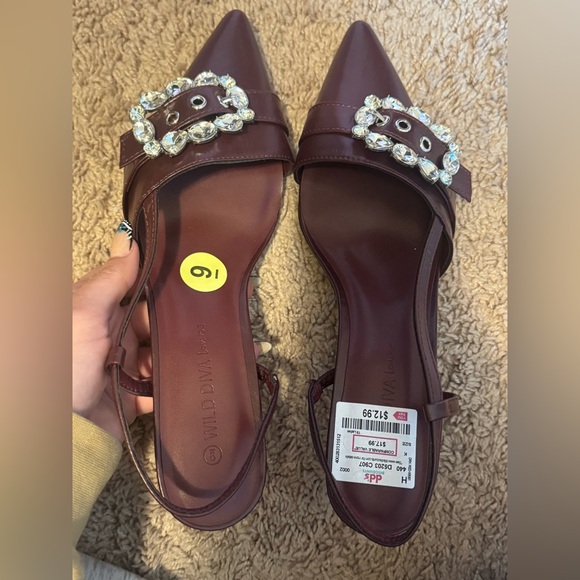 Wild Diva Maroon Embellished Flats pointed kitten heels - Picture 1 of 2